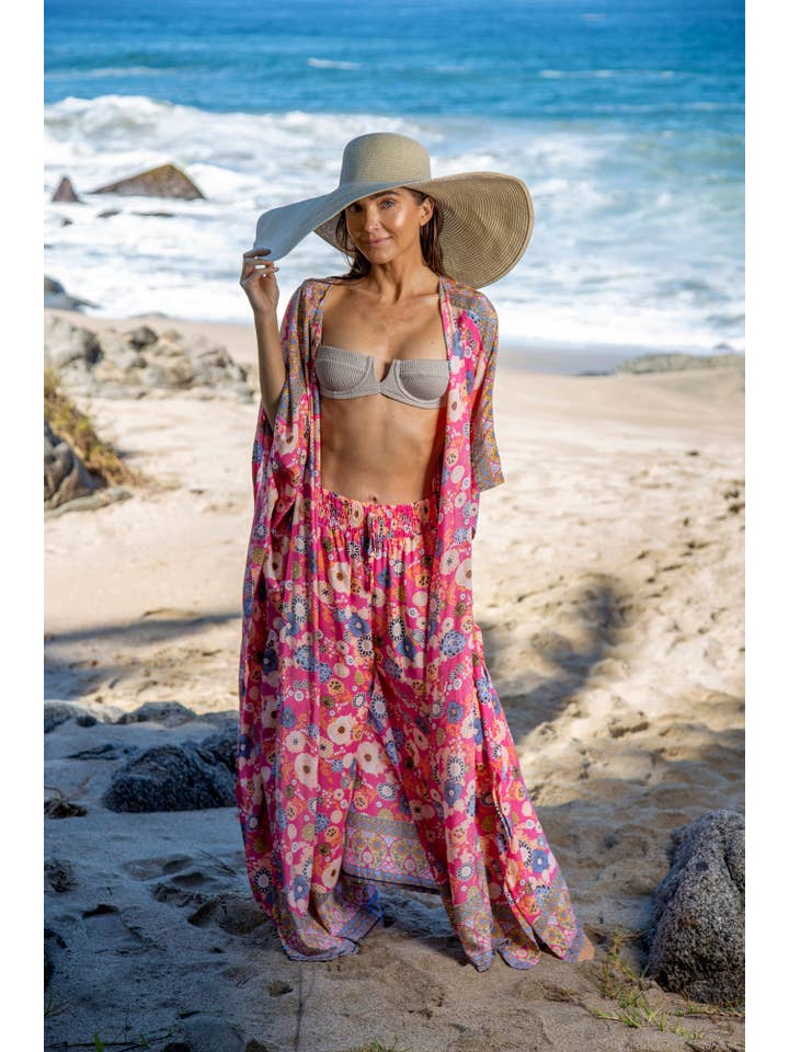 Bali Prema – wholesale Strandkläder – Dam – Strandtäcke Samantha Premium Kaftan Robe med slips i Okinawa Coral