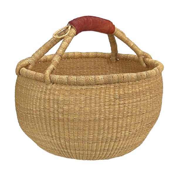 African Market Baskets - Wholesale Basket - African Bolga Baskets : Natural Large Round Basket (G-138A)3