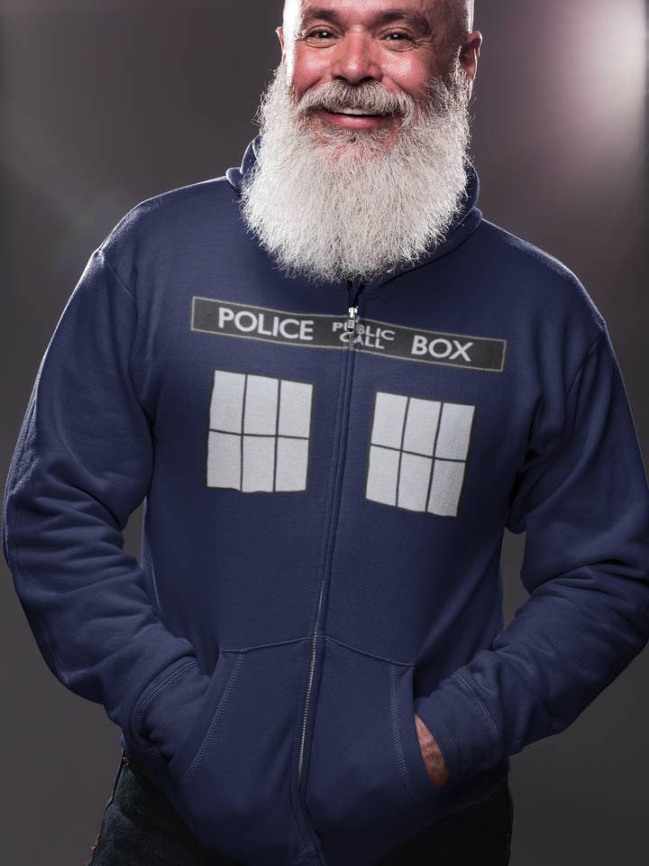 Official Store - Wholesale Hoodie - Men's - Doctor Who - Large TARDIS Men's Zippered Hoodie4