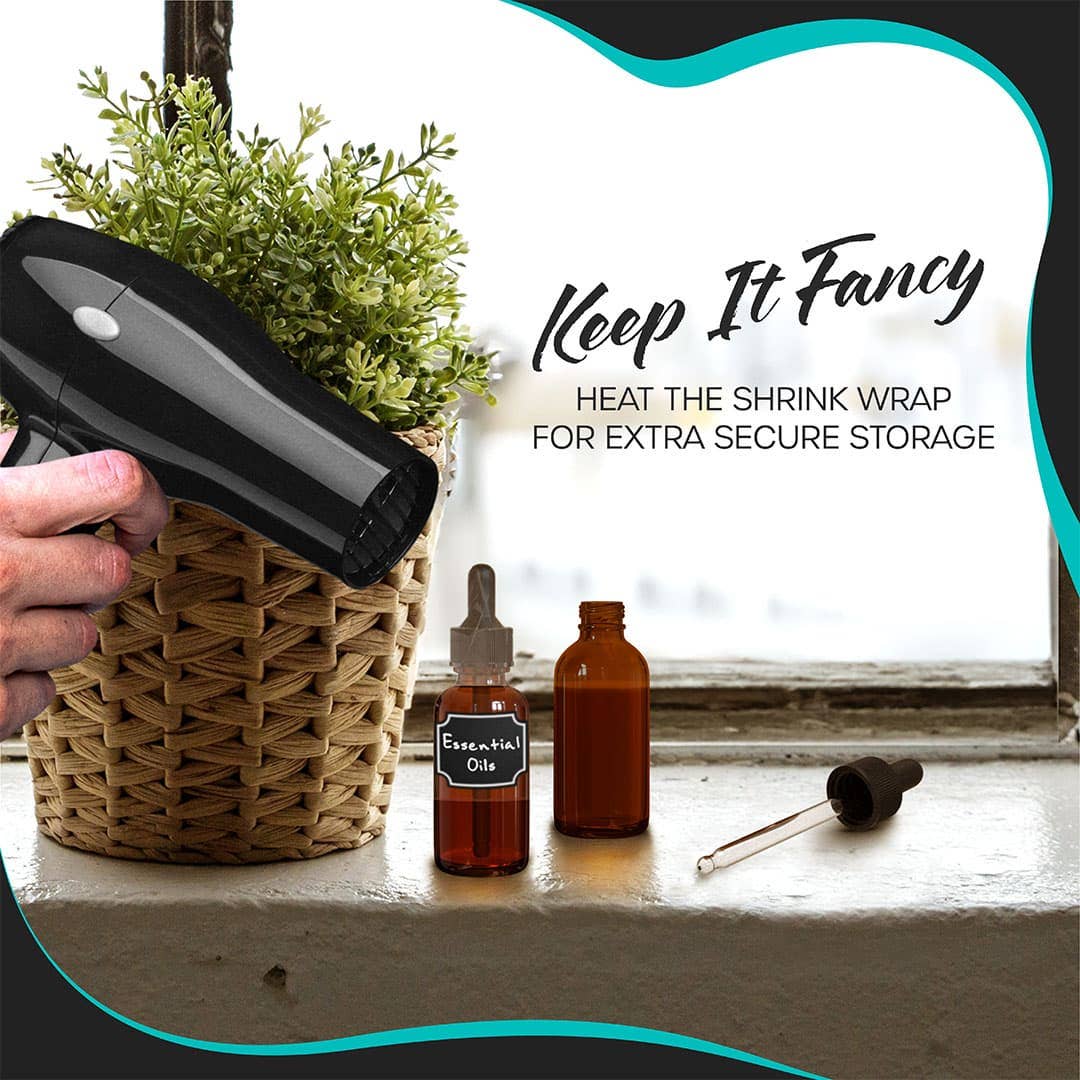 Nevlers - Wholesale Essential Oil Holder - Nevlers 1 oz Amber Glass Dropper Bottle (Set of 100) | Includes Labels, Shrink Wrap, 2 Funnels, 2 Markers, 2 brushes6