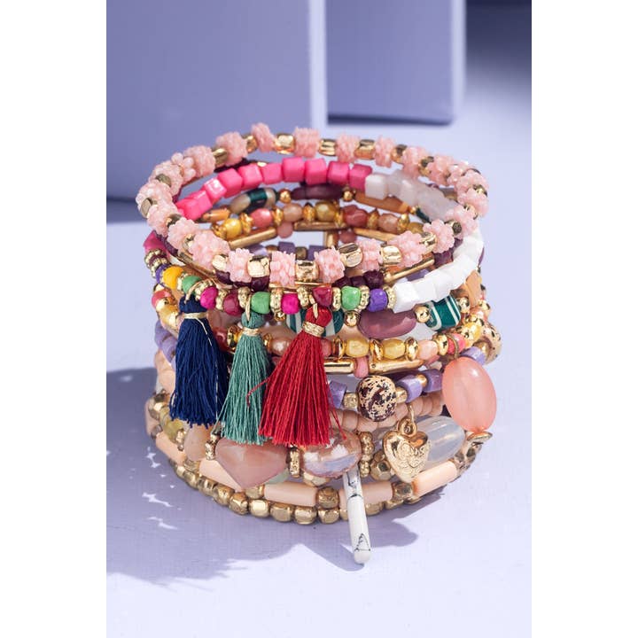 Gdmpn pink 12 Strand Multi Beads Bracelet Set for wholesale on Faire