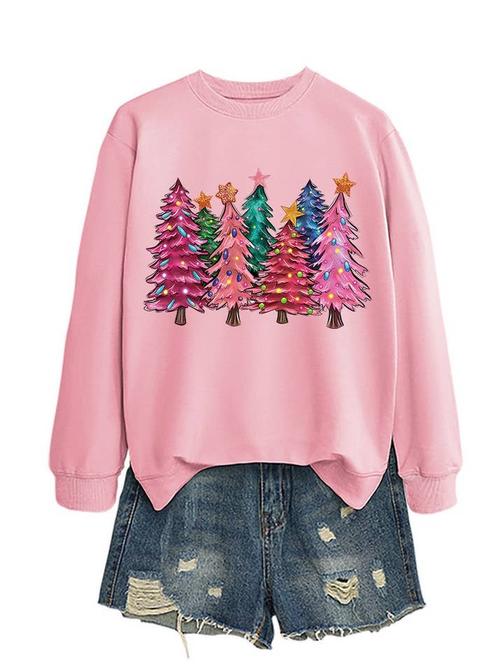 NINEXIS - Wholesale Blouse - Women's - CWTBLL01353_SEVEN PINK CHRISTMAS TREES CREW NECK SWEATSHIRT9