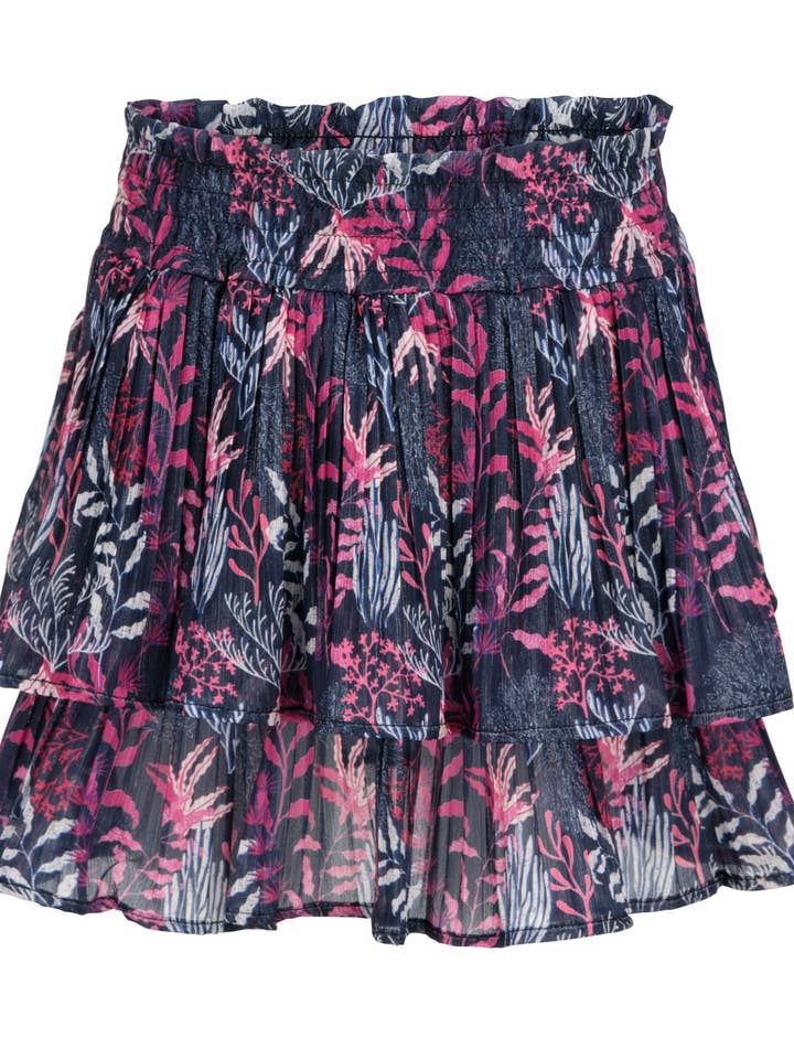 Gonna corta da bambina a pieghe con volant, vita elasticizzata per la vendita all'ingrosso da parte di J&JOY