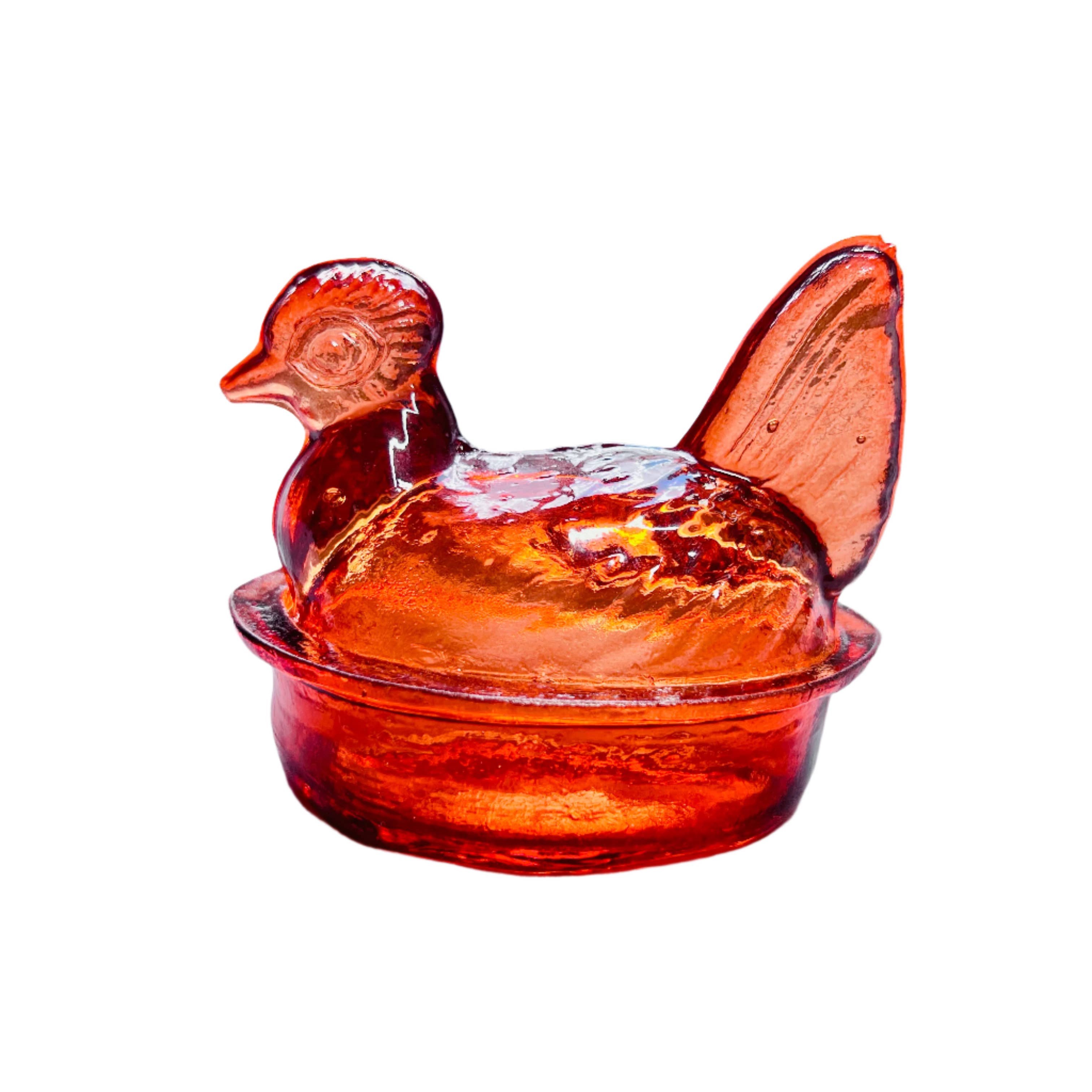 Kitchen One - Wholesale Decorative Plate/Dish/Bowl - Nesting Hen Bowl - TANGERINE | Hand Blown Glass