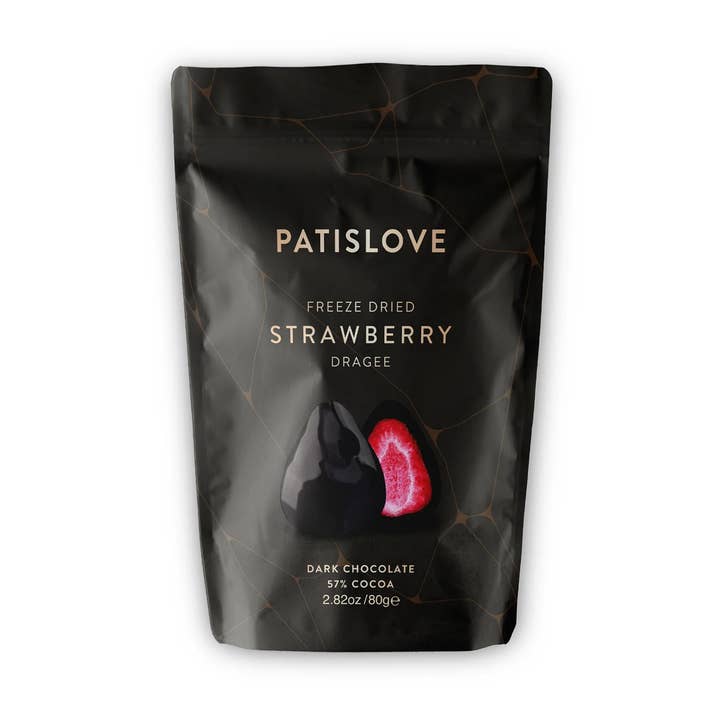 Patis Love Freeze Dried Dark Chocolate Strawberry Dragee for wholesale by Choco Nova