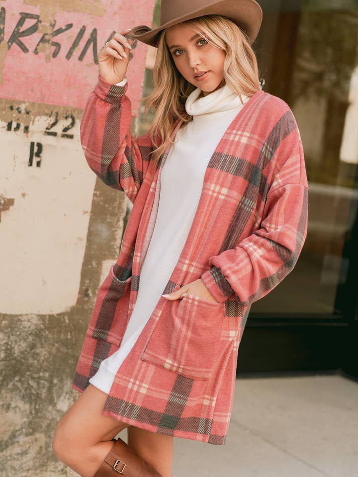 Phil Love - Wholesale Kimono - Women's - T872F02 - Preppy Plaid Loose-Fit Women's Kimono Cardigan15