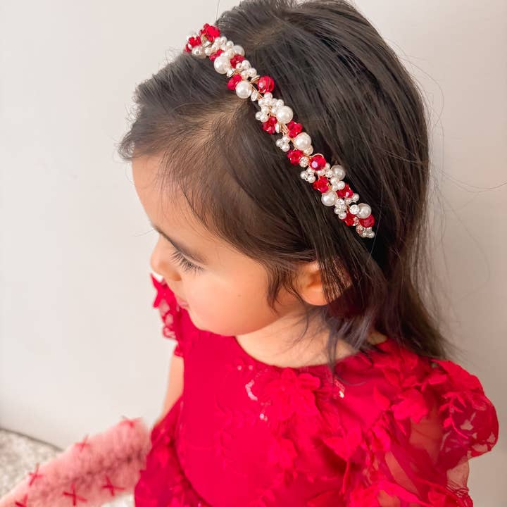 A Little Lacey - Wholesale Fashion Headband - Kids - Evelyn Girls Christmas Pearl Headband