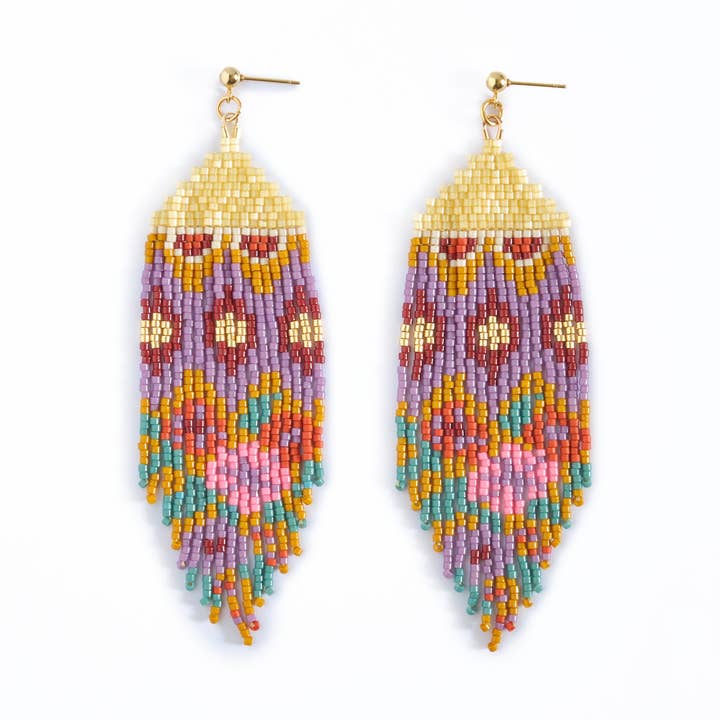 Mayana Designs Co - Wholesale Tassel earrings - Beaded Handwoven Huipil Fringe Earrings (Warmed Earth)0