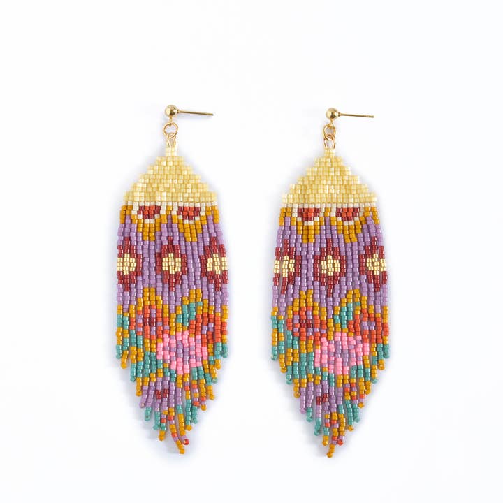 Mayana Designs Co - Wholesale Tassel earrings - Beaded Handwoven Huipil Fringe Earrings (Warmed Earth)
