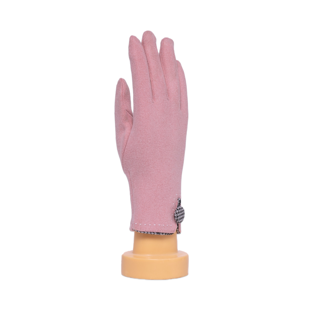 Taylor Hill Scarves & Co - Wholesale Handschoenen - Dames - THSG1128: Roze: Handschoenen met Houndstooth Knooprand1