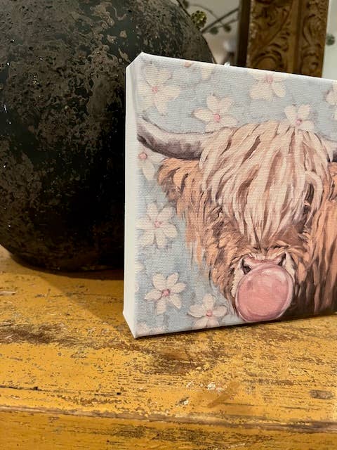 Rustic Nester - Wholesale Canvas Art - Whimsical cow canvas art print, Nursery decor, Farm home art2