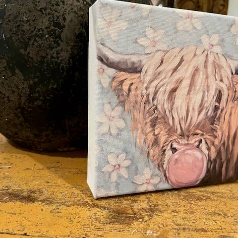 Rustic Nester - Wholesale Canvas Art - Whimsical cow canvas art print, Nursery decor, Farm home art2