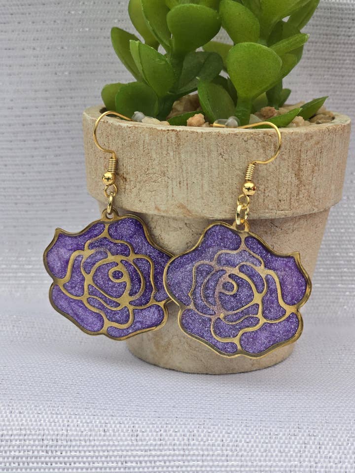 Orecchini Pendenti Rosa Viola Gioielli Floreali Regalo per la vendita all'ingrosso da parte di BabyGirl Creations