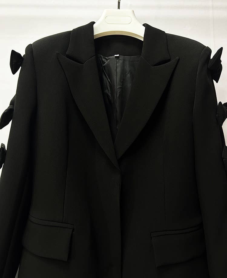 Sanyao Fashion - Vente Veste de tailleur – femme  - Veste de costume mi-longue rouge chic à manches à nœud papillon SY25413