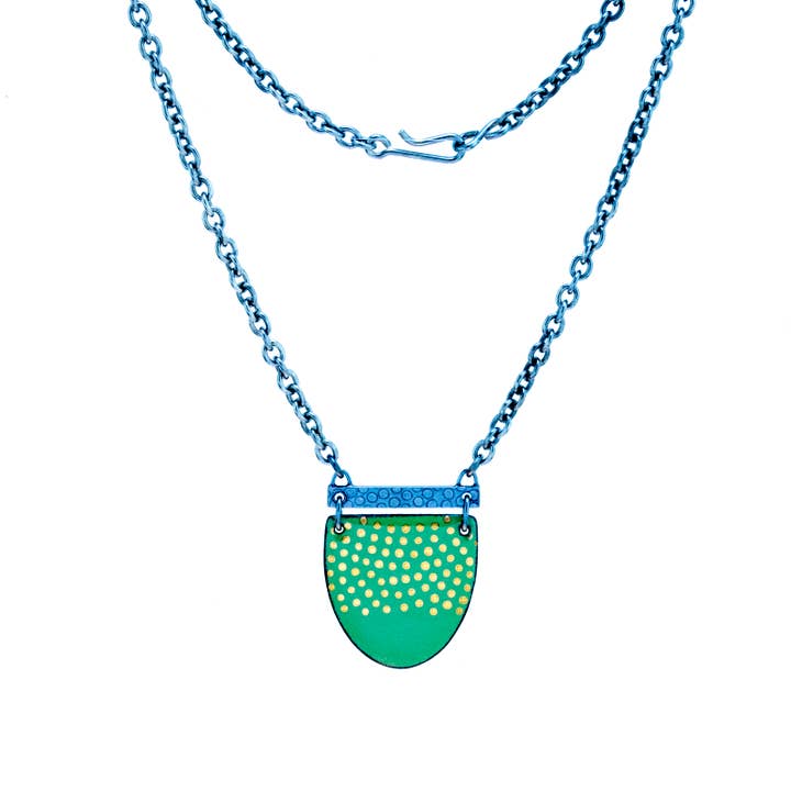 Gold Glyph Vitreous Enamel Pendant Necklace ~ Green for wholesale by Jenne Rayburn