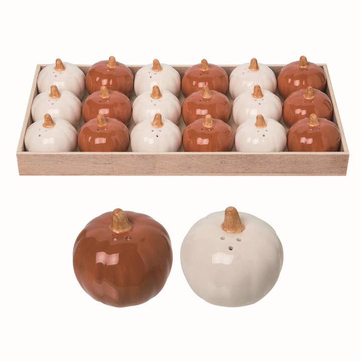 CLOSEOUT Harvest Pumpkin Salt and Pepper Shaker Set of 18 for wholesale by Transpac