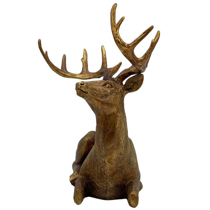 Galt International Company - Wholesale Christmas Decoration - Gold Resin Reindeer Statue Holiday Christmas Decor 14.5"