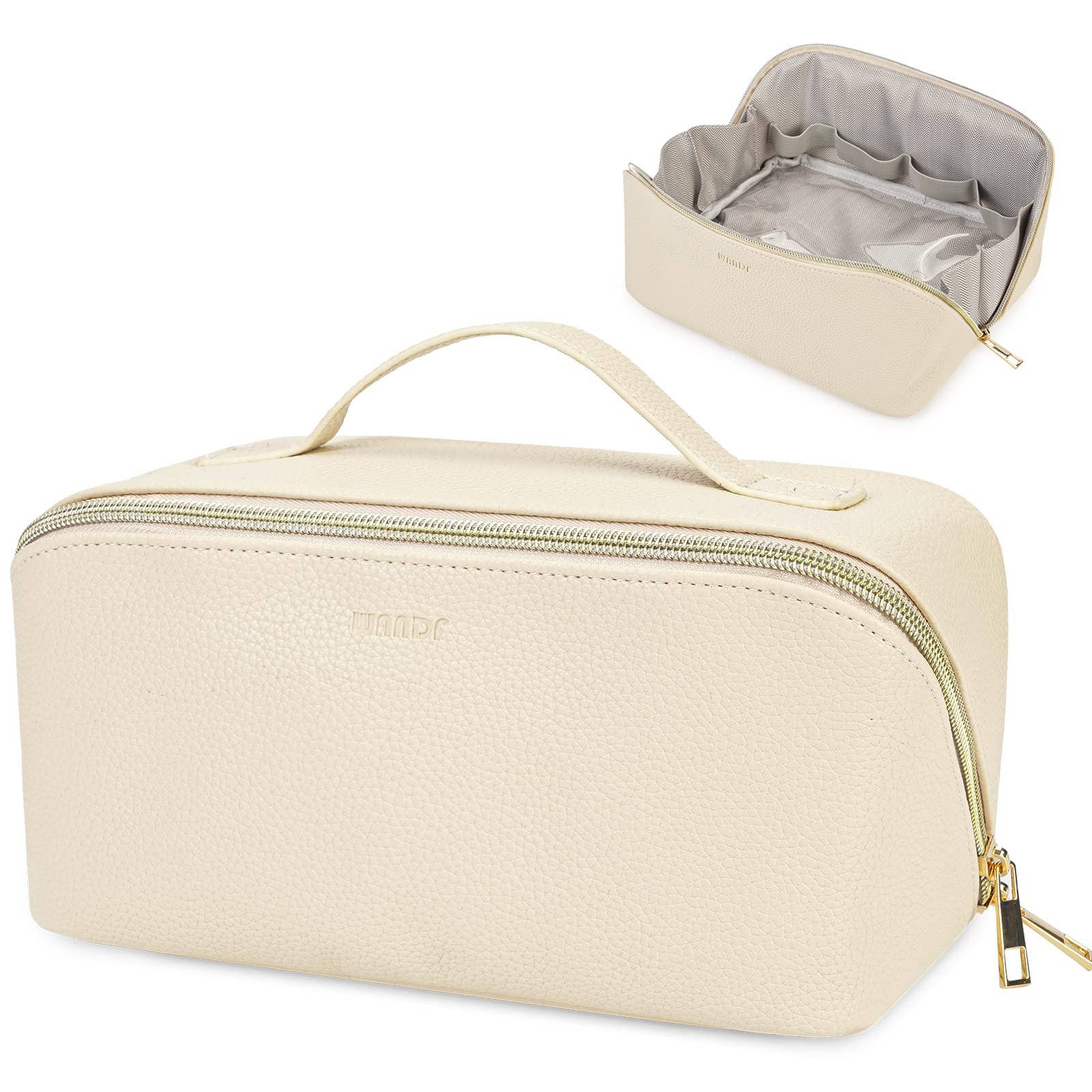 wandf - Venta al por mayor Bolsa para maquillaje - Bolsa de maquillaje de cuero vegano plana abierta, bolsa cosmética con cremallera21