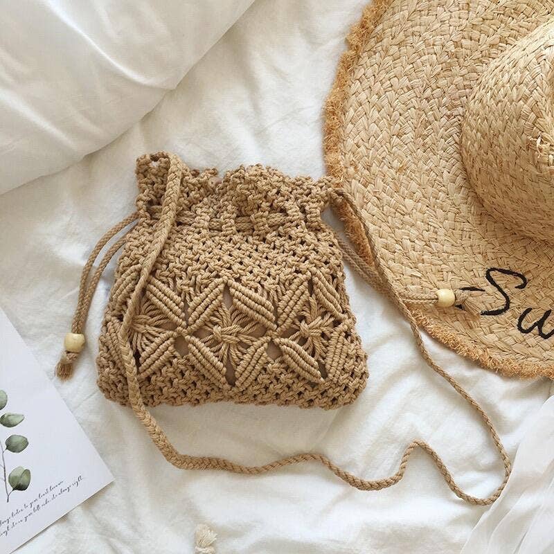 CARAMEL Boho Crochet Drawstring Bag for Summer Adventures for wholesale on Faire0