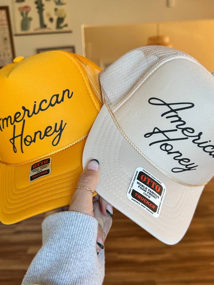 American Honey Foam Trucker Hat for wholesale by DENVERCO.