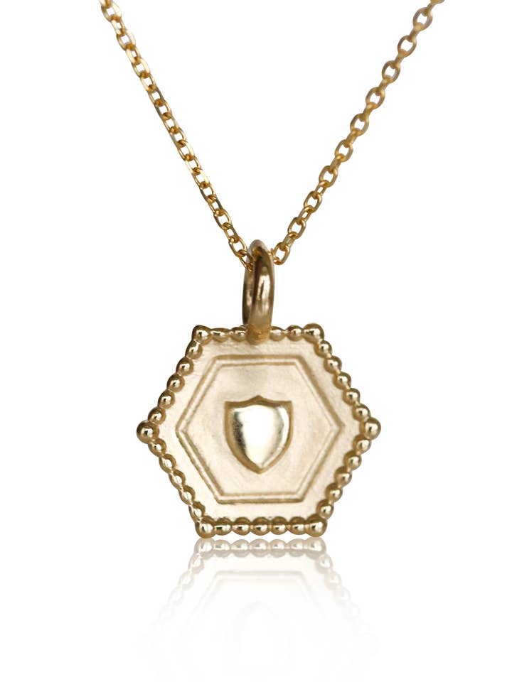 Mini Shield Charm Necklace - 14k Gold for wholesale by Erin Pelicano Jewelry