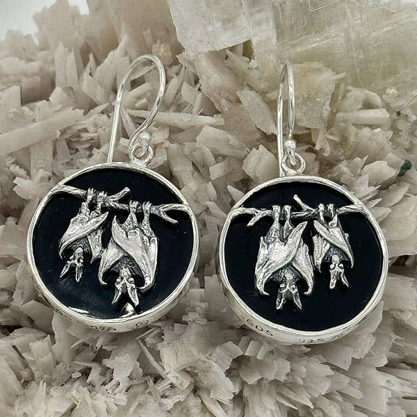 Sterling Silver BAT Earrings w/ Shell or Black Lava for wholesale by Goddess Design Studio