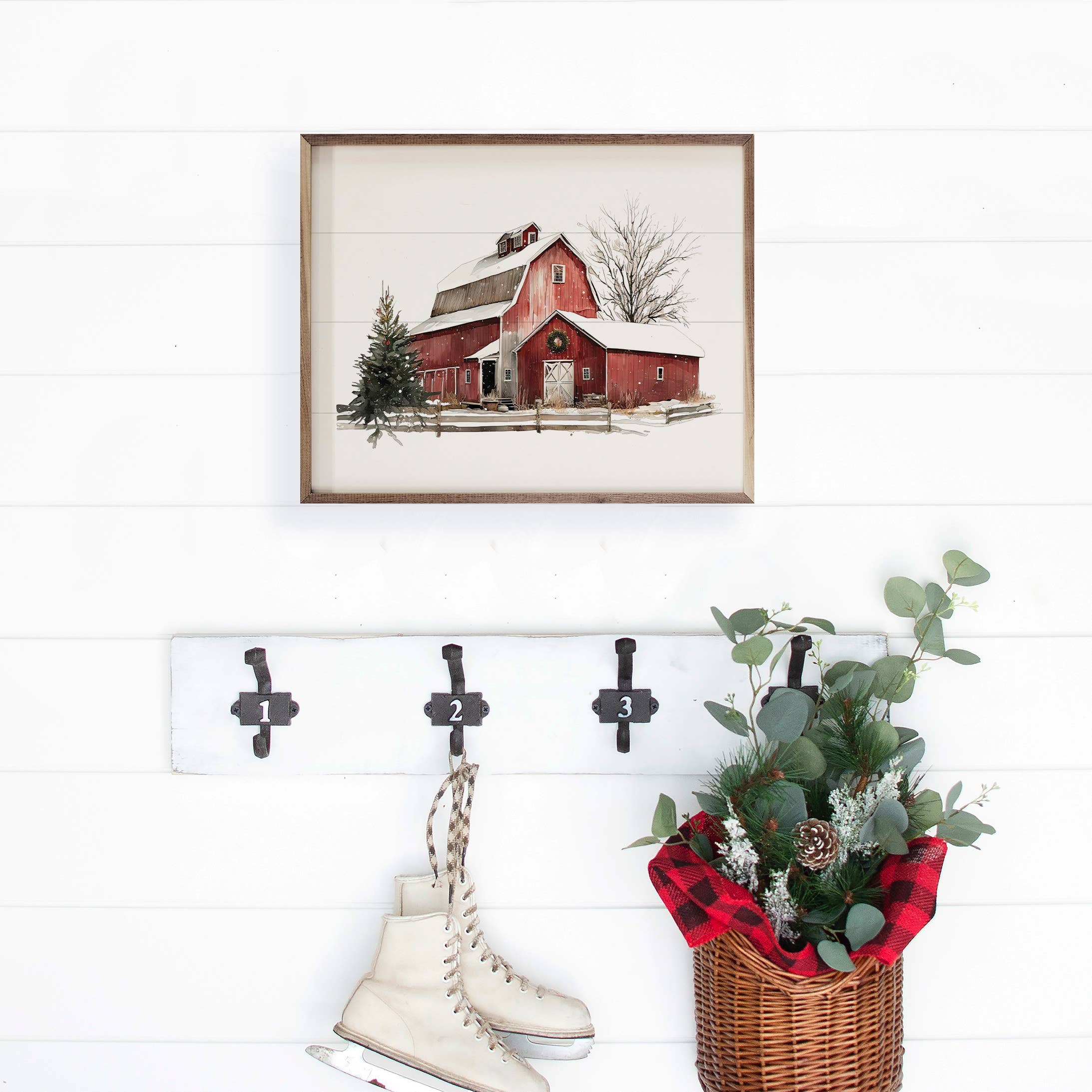 Kendrick Home - Wholesale Christmas Wall Art - Winter Barn With Shed3