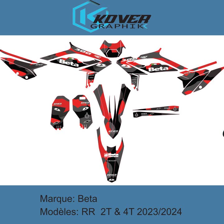 Beta RR 2T & 4T 2023/2024 Decal Kit – Red/Black Camo Design | Kover Graphik for wholesale by kover graphik