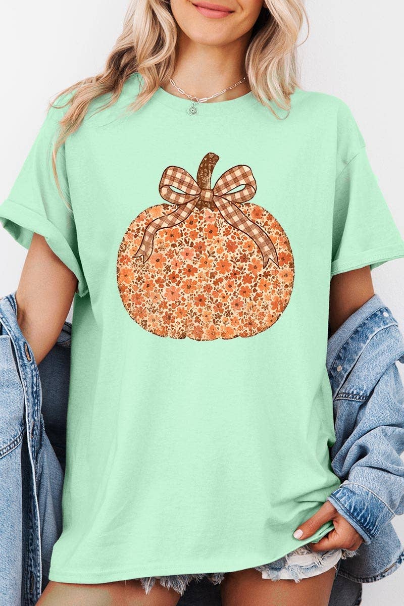 COLORBEAR – Engroshandel Grafisk t-shirt - Dame – Grafisk T-shirt i kraftig bomuld med blomster og græskar til efteråret4