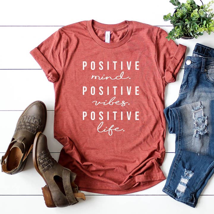 VibeClothing - Wholesale Screen Printed T-Shirt - Women's - Positive Mind Positive Vibes Positive Life T-shirt0