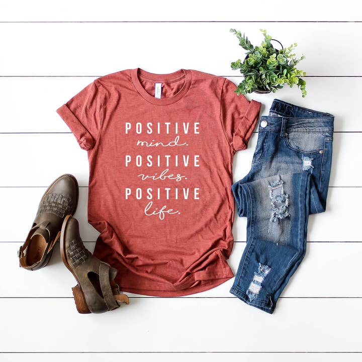 Positive Mind Positive Vibes Positive Life T-shirt for wholesale by VibeClothing