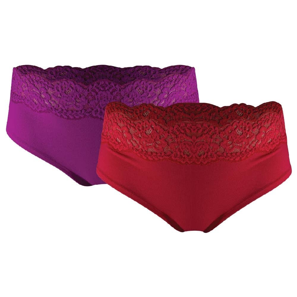 Berry Flame Red Cotton Lace Hipster 2 Pack Underwear for wholesale on Faire4