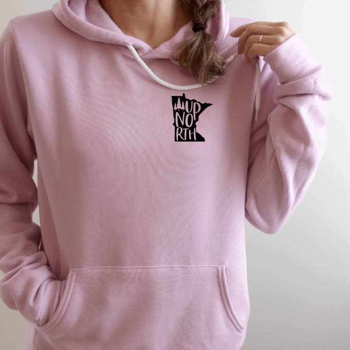 Tron Tron Graphic Wear - Vente Sweat à capuche – femme - Sweat à capuche à motif de poche à encre noire Up North Minnesota #E10