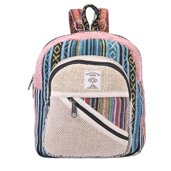 The Collection Royal / Royal Handicrafts - Wholesale Backpack - Women's - Mini Hemp Cotton Patchwork Daypack Backpack3