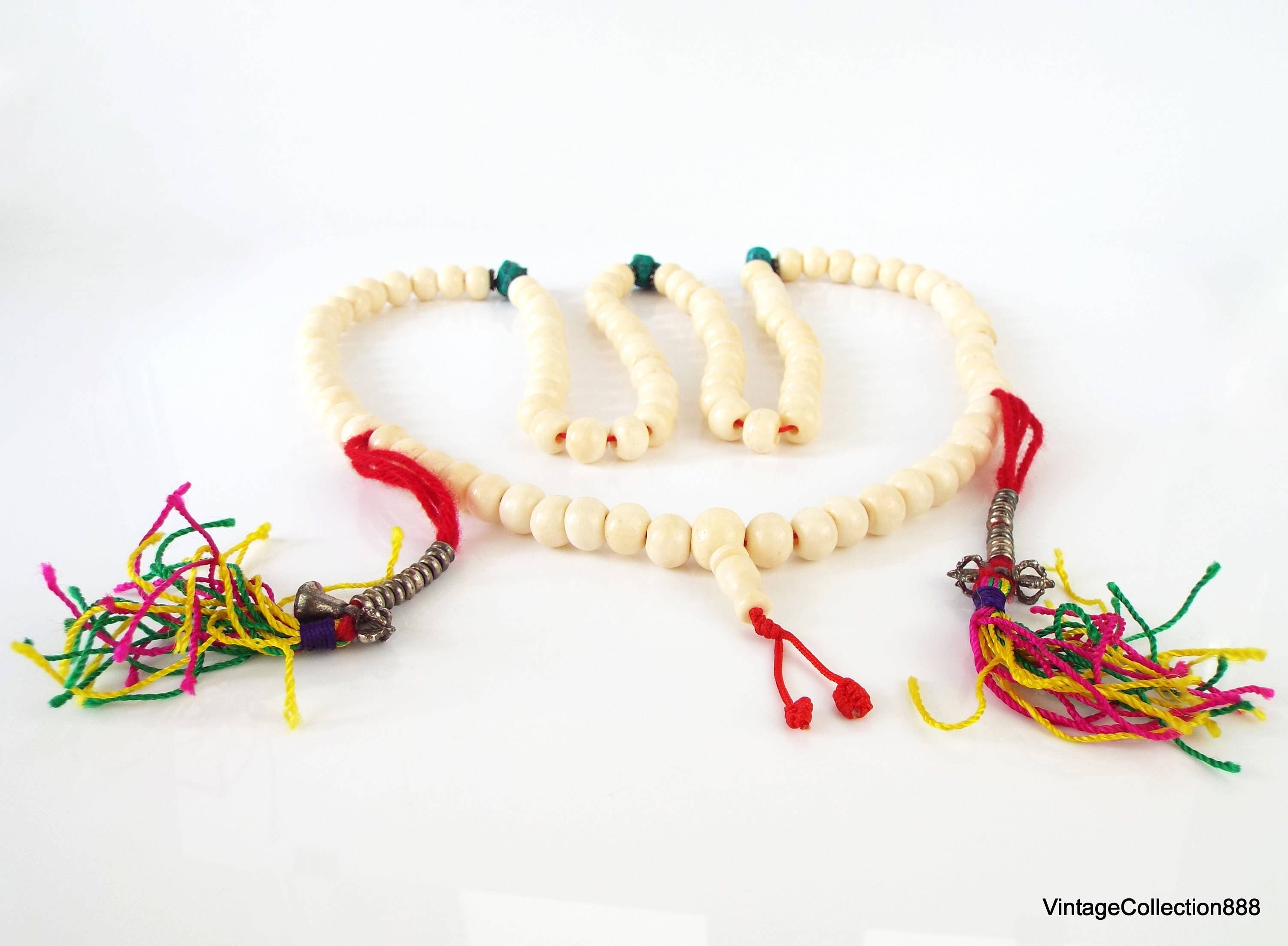 Vintagecollection888 – Colar de contas de oração por atacado – Colar de Meditação Mala Tibetano com 108 Contas de Osso de Iaque1