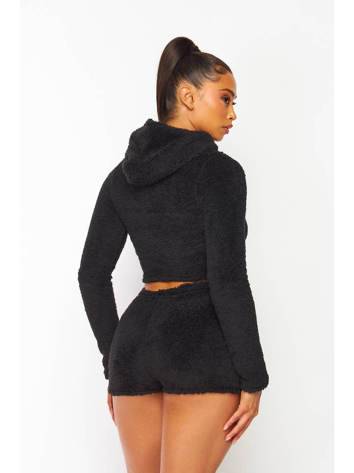 5besties inc - Wholesale Lounge Set - Women's - FUZZY HOODIE CROP AND SHORTS LOUNGE SET6
