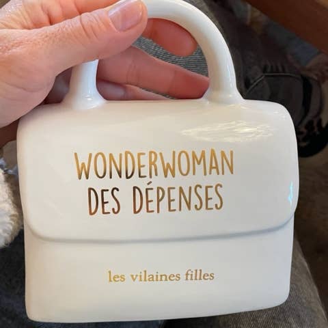 Les Vilaines Filles - Wholesale Money/Piggy Bank - "Wonderwoman of Spending" piggy bank handbag