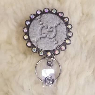 Authentic Upcycled Silver canvas Badge Reel for wholesale by Upcycled Always & Forever accessories