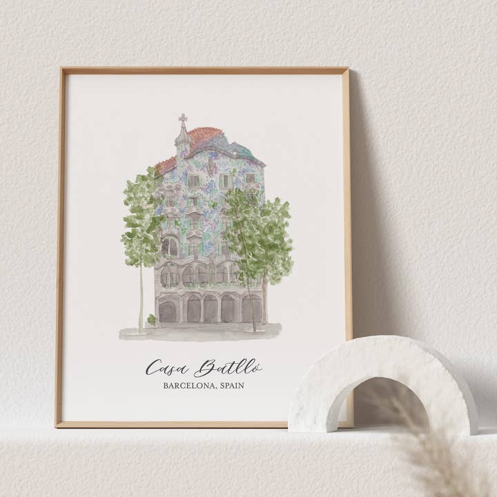 Casa Battlo, Barcelona Spain Watercolor Art Print for wholesale by Jenny Lemoine Design