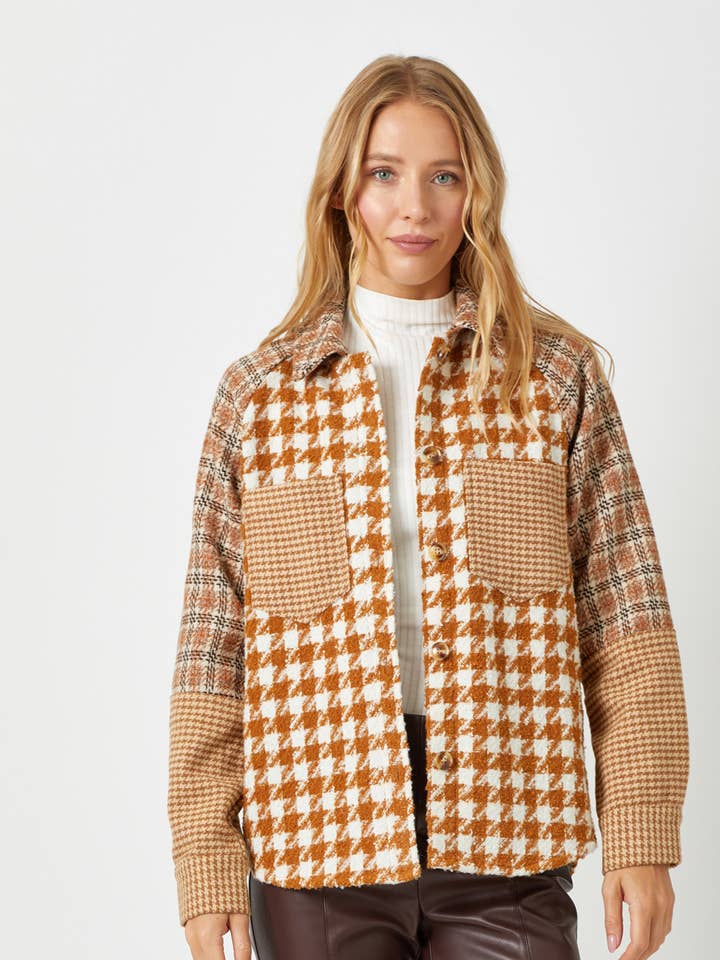 60394 Color Blocked Plaid Shacket for wholesale by Mystree