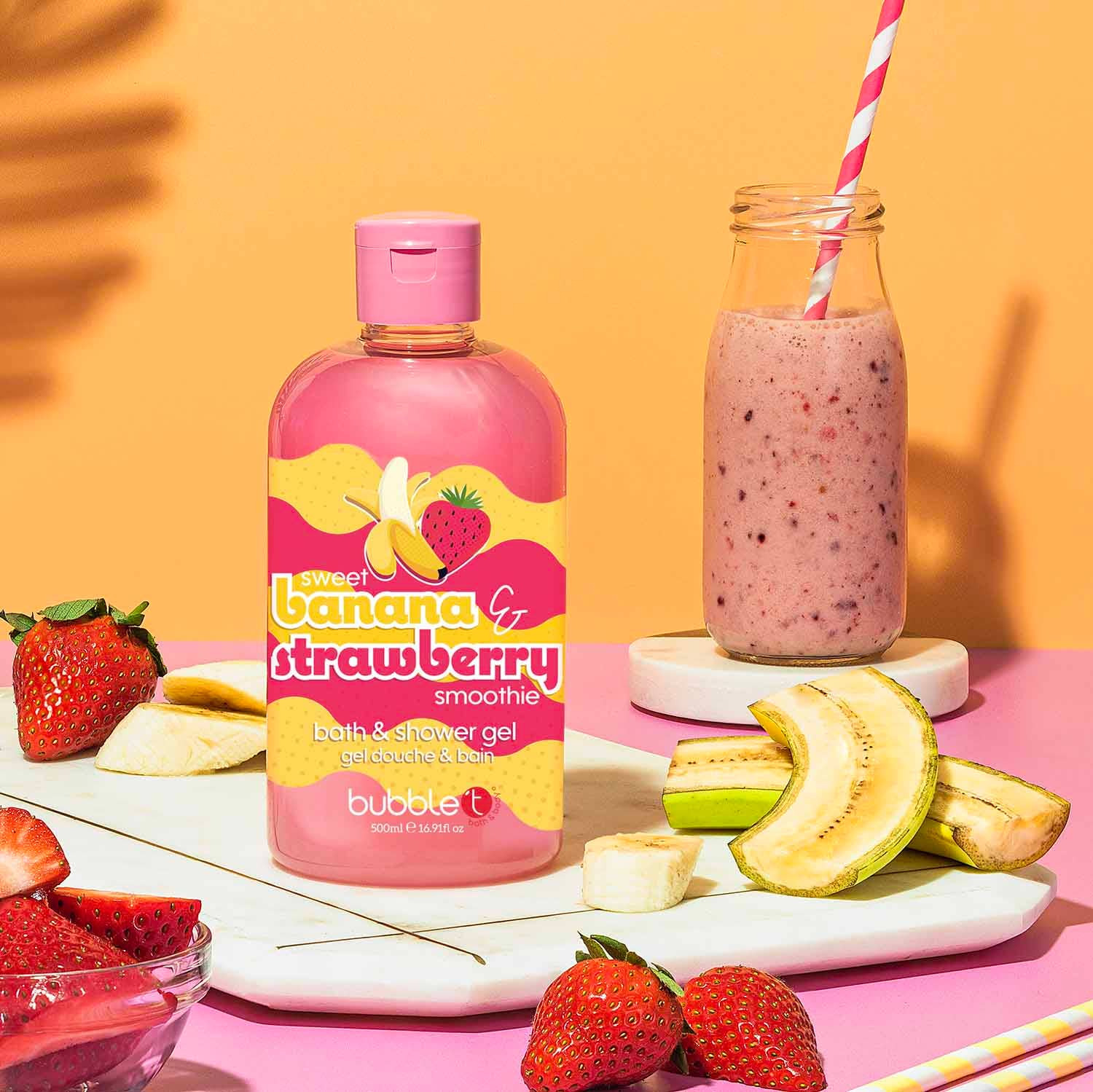 Bubble T Cosmetics – wholesale Body wash/shower gel – Banana & Strawberry Smoothie Body Wash (500ml)2