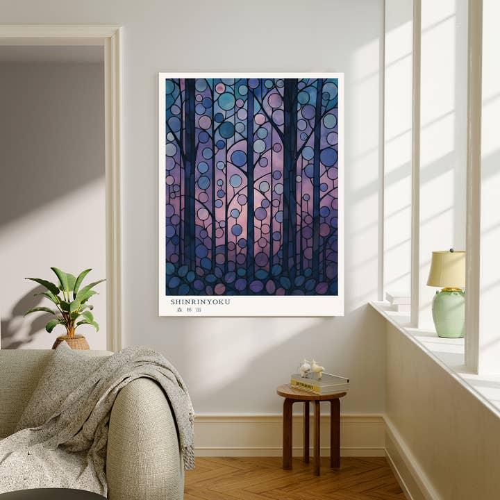 Kumo Art Prints – wholesale Art print – Shinrin-Yoku – Tranquil Japanese Purple Forest Print 2