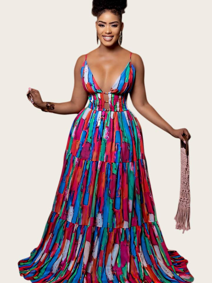 Halter Backless Dress Printed For Night Out Events for wholesale by Aria Romance