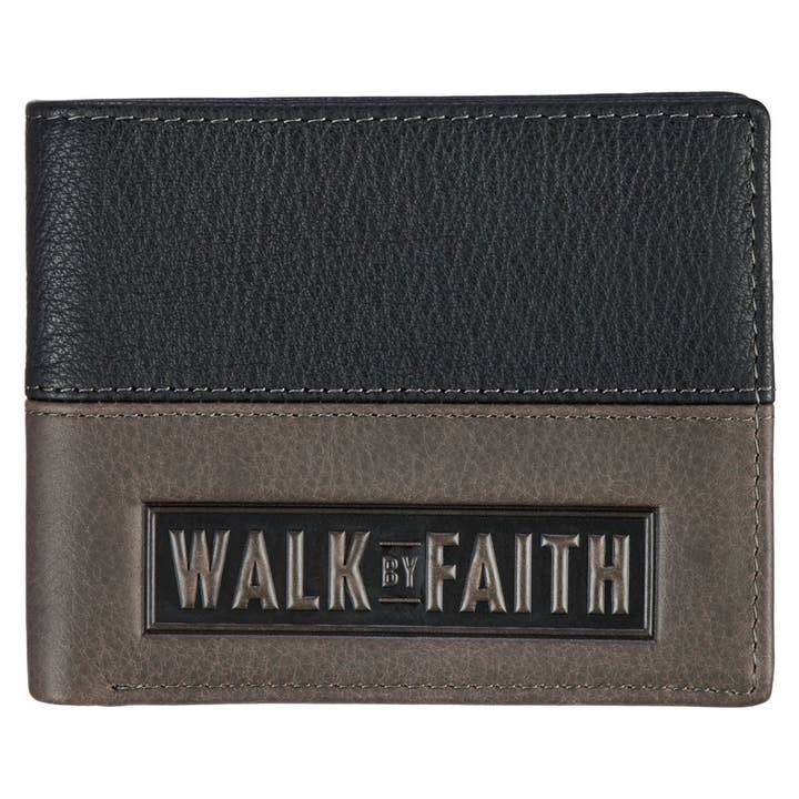 Christian Art Gifts - Wholesale Wallet - Men's - Wallet Leather Two-tone Walk by Faith 2 Cor. 5:7