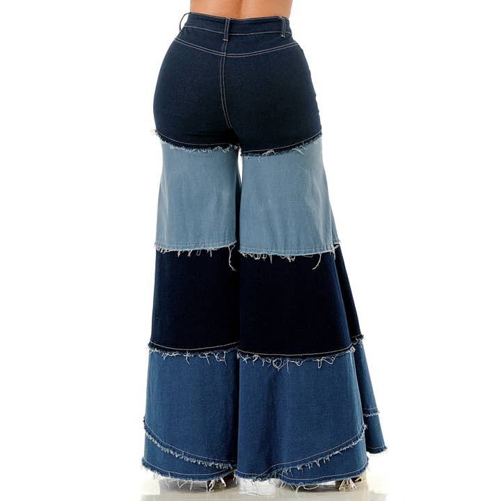 DENIM Plus Colorblock-Patchwork-Jeans mit weitem Bein für den Großhandel auf Faire4