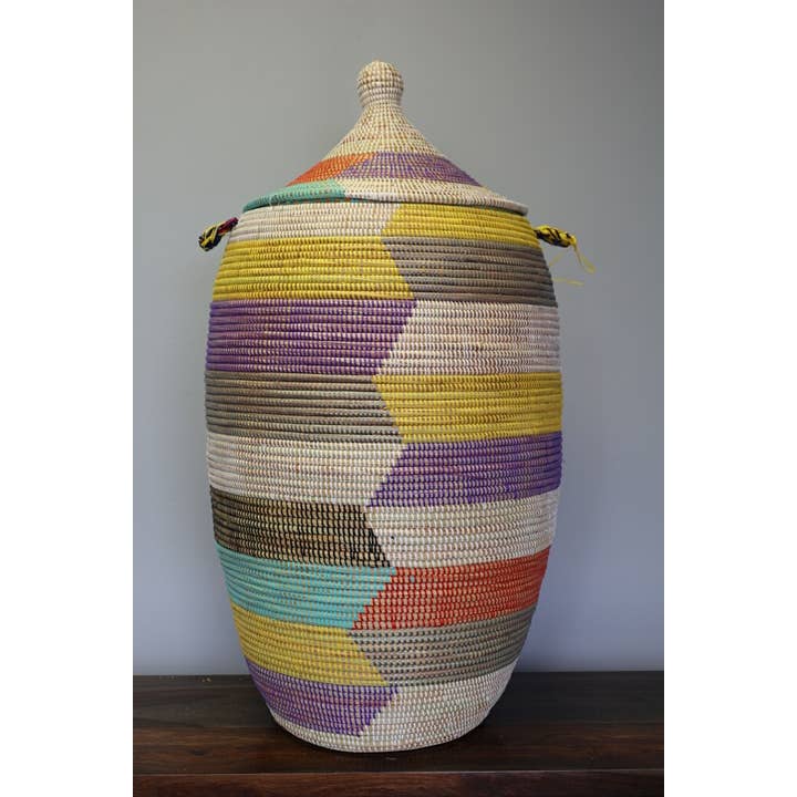 Panier à linge, couvercle, sweet grass pour la vente par Gitzell FairTrade