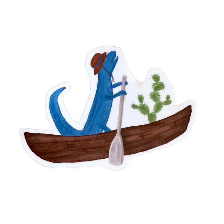 Canoeing Lizard Vinyl Sticker for wholesale by Lionheart Canyon Studio