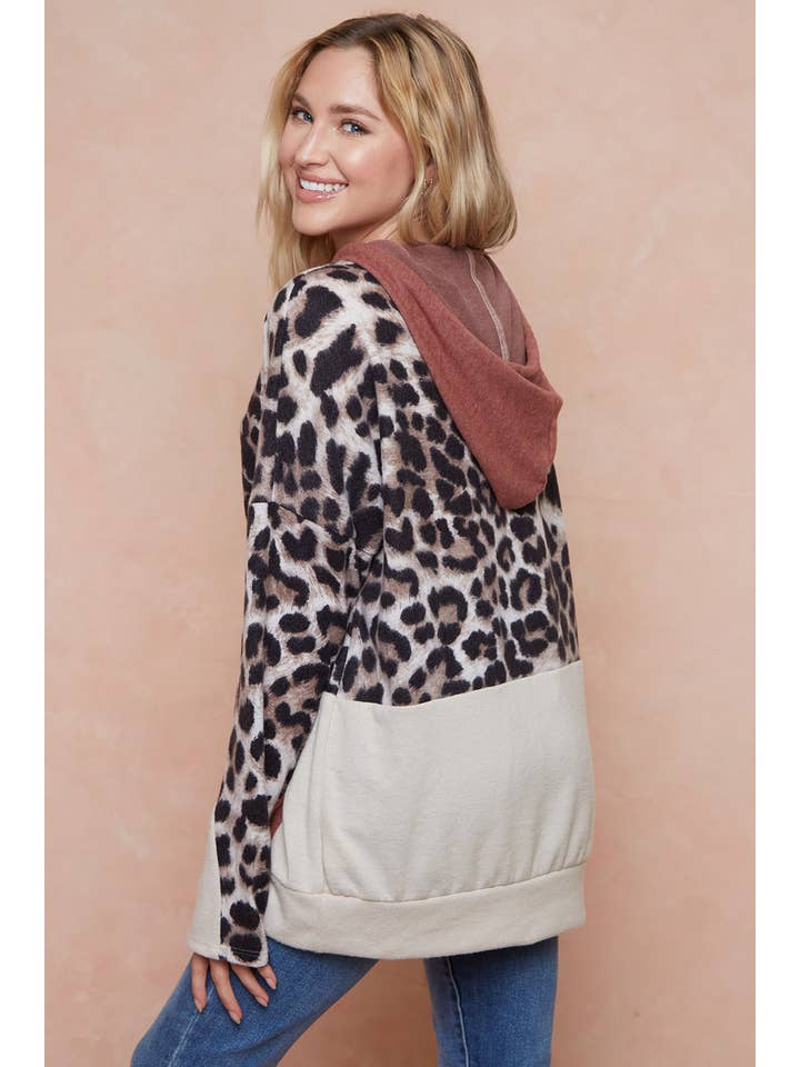 Moonshot Clothing - Wholesale Hoodie - Women's - MST2826-Against All Odds Leopard Colorblock Hoodie15