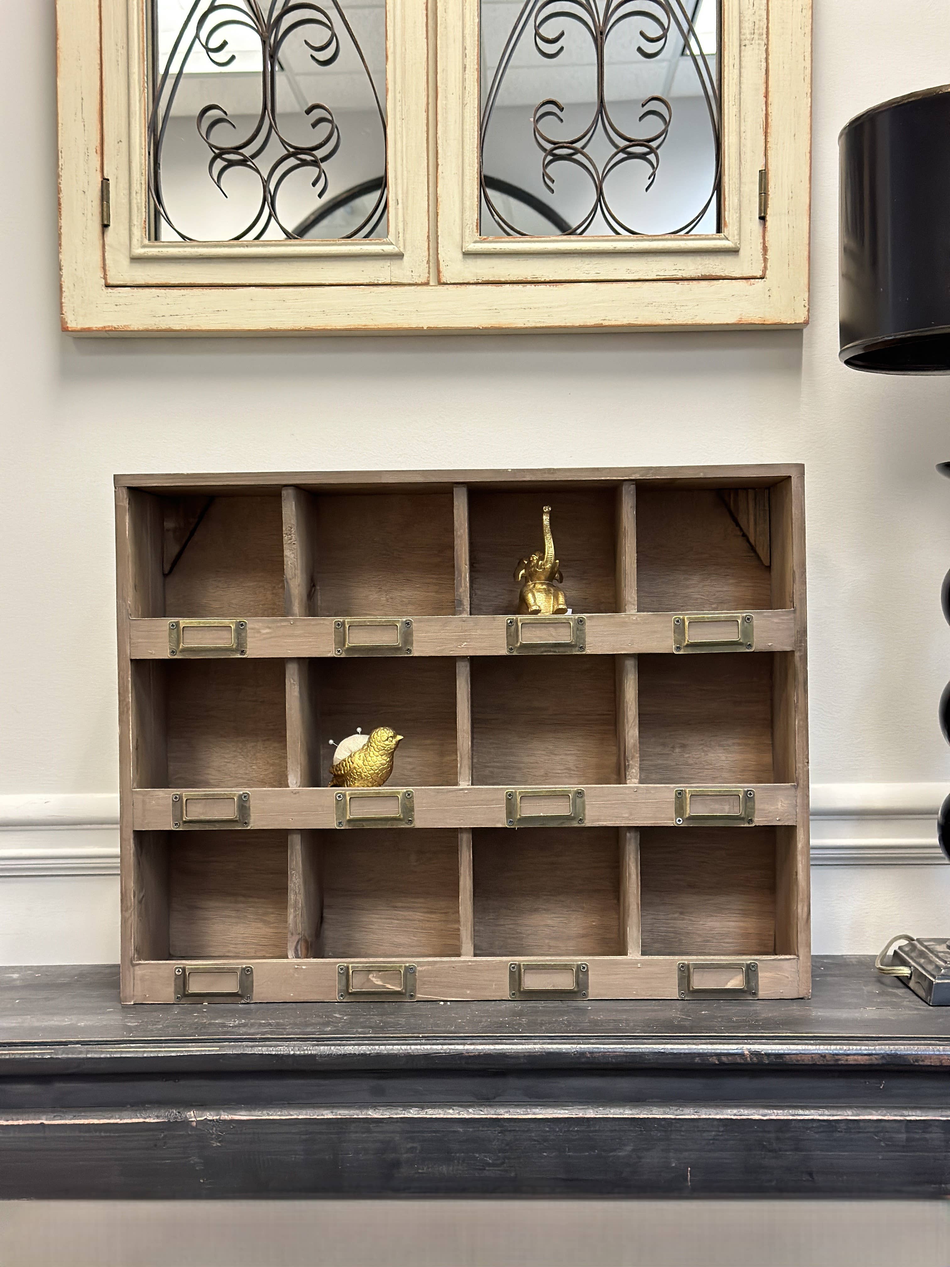 Vagabond Vintage – wholesale Decorative box – Rustic Recycled Pine Cubby Box with 12 Marked Compartments1