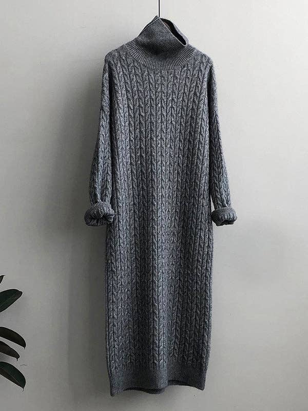 ShieldChic - Wholesale Dress - Women's - Solid Color H-Line Long Sleeves High Neck Knitted Midi Dresses8